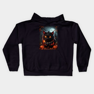 creepy black cat for halloween Kids Hoodie